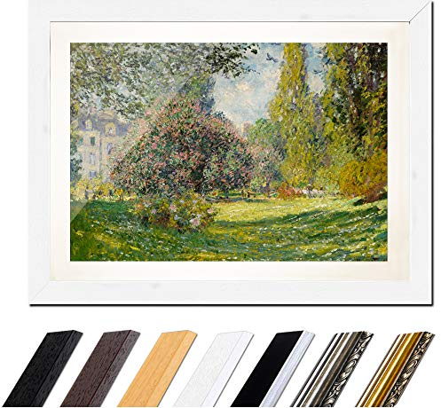 Bild mit Rahmen - Claude Monet Parc Monceau 80x60 cm ca. A1 - Gerahmter Kunstdruck inkl. Galerie Passepartout Alte Meister - Rahmen weiß