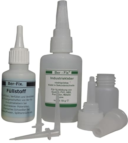 Ber-Fix Füllstoff Set L Schweißnaht Kleber aus Berlin aus 50g Industriekleber und 60g Granulat 2k Kleber extra stark Metall Kunststoff PVC ABS PLA + 3 Spitzen