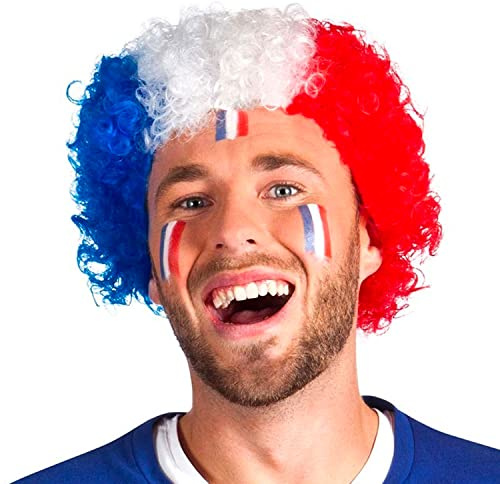 Perruque Supporter France | Bleu • Blanc • Rouge | Chapeau | Qualité Premium | Equipe de France | Champion du Monde | Football | Rugby | Accessoire | Cocorico | OriginalCup®