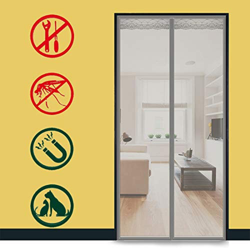Rideau Anti Mouche, 90x215cm(35x85inch) MagnéTique Rideau De Porte Rideau Anti Mouche Facile à Installer sans Percer pour Couloirs, Portes, Gris