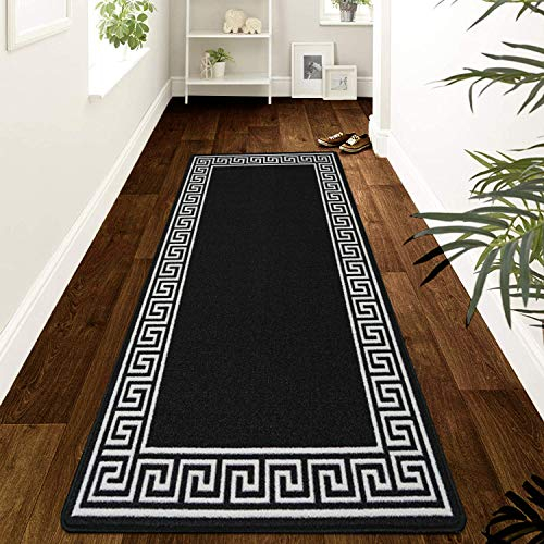 renoazul® Carpet Runners for Hallways Non-Slip Long & Wide Heavy-Duty Plain | 80 x 300 cm Super Absorbent Indoor Stair Carpet and Kitchen Anti-slip Floor Mats - Greeky Rug - Black & White