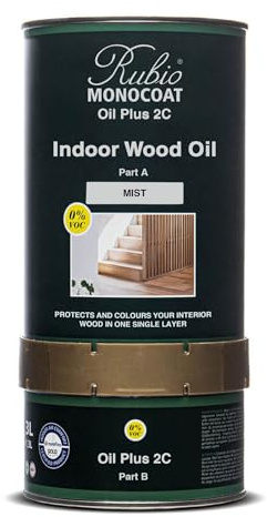 Rubio Monocoat Wood Oil Finish 52 m² - Mist - 1,3L | Oil Plus 2C | Quick-Dry, Eco-Friendly Linseed Wood Oil for Indoor Use, Includes Accelerator (Part B) | Protector