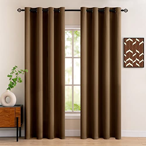 MIULEE Vorhänge Braun Blickdicht mit Ösen, Schöner Weicher Verdunklungsvorhänge zum Verdunkeln von Räumen, 2er Set Gardinen Abdunkelnd Schlafzimmer Wohnzimmer Thermovorhang Kälteschutz 140X245 cm
