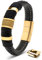 SERASAR Pulsera Cuero Hombre Oro 17cm Dorado Pulseras Hombres Brazalete Brazaletes Pulso Muñequera Muñequeras Bisuteria Joyeria Nudos Cuerda Leather Bracelet Jewellery Bandera España