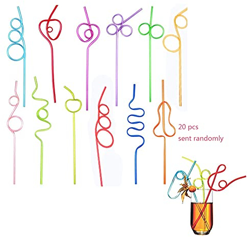 20 Pcs Colorful Reusable Drinking Straws Curly Straws Crazy Straws for Kids/Adults/Home/Party (Colors and Styles are Sent Randomly)