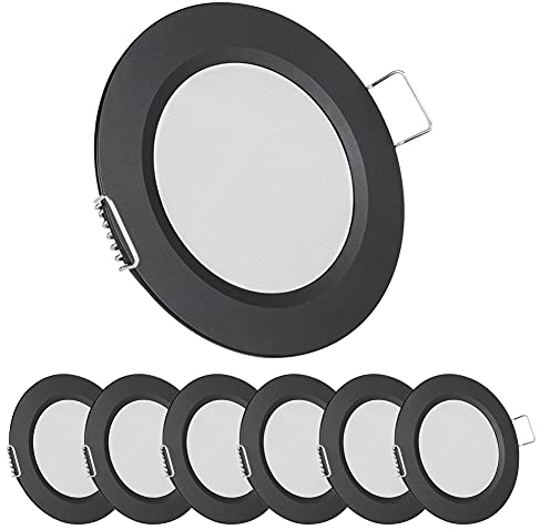 acegoo 6er Set 12V Einbaustrahler LED 5000K Ultra Flach Spot Einbauleuchten Loch 57-64mm 2,5W 215lm CRI 93 Dimmbar Einbauspots Kaltweiß für Wohnmobil Boot Wohnwagen Schrank, 5000K Schwarz