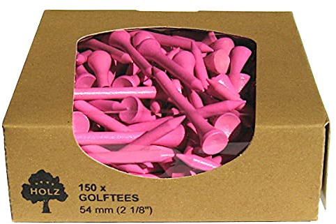 Golf TEES in der ÖKO-Box - 54mm (150 STK) / 70mm (135 STK) - Hartholz oder Bambus - versch. Farben (54 mm (Holz), pink)