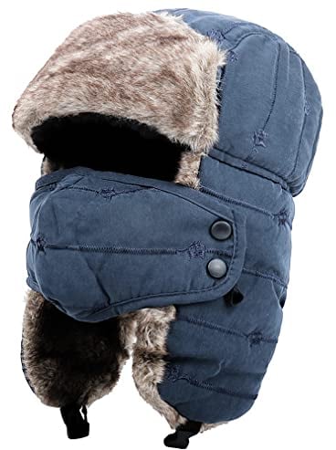 Unisex Wintermütze mit Ohrenklappen, Fellmütze, Kunstfellmütze, Fliegermütze; Hält Warm Beim Skifahren, Schlittschuhlaufen und Anderen Outdoor-Aktivitäten Erhältlich (Blau)