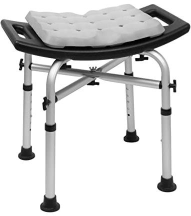 KMINA - Duschhocker für Senioren 150 kg, Doppelt Verstärkter Querbalken, Kissen, Höhenverstellbar, Schwarz, Werkzeugfreie Montage - Made in Europe