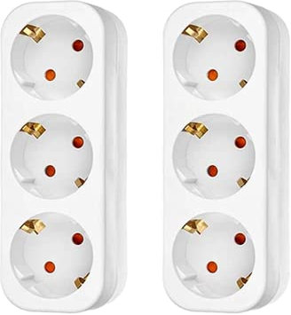 Anlising 2PCS Enchufe Múltiple de pared para familia y viaje - Adaptador Portátil con 3 Tomas para Oficina y Cocina (Blanco)