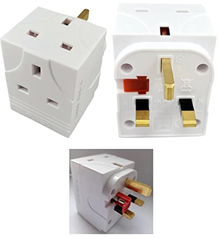 Adaptor Plug 3 Way 13 Amp Mains Fused Wall AC Adaptor Plug For Laptop, Computer, TV, DVD, PS3, Wii, xBox, Sky, Virgin, Freeview Box, Hi-Fi, for use with Phone and Tablet Chargers