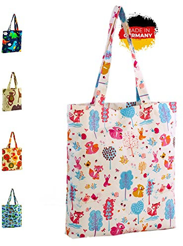 Bunte Köpfe - Kinder Spielzeugtasche für unterwegs, Umhängetasche, Beutel - Made in Germany - Wald