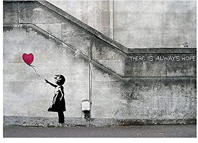 Banksy Graffiti Art There Is Always Hope Leinwand Kunstposter Little Girl Holding a Balloon Gemälde für Home Design Decor 70x105cm rahmenlos