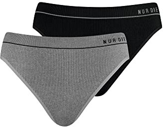 Nur Die 2er Pack Retro Slip Mehrfarbig sportlich Unterhosen aus Baumwolle Unterwäsche Damen, Graumelange/schwarz, S