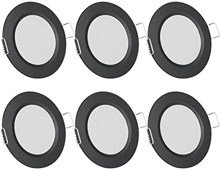 Tinylite 12V LED Einbaustrahler Dimmbar, 6 x 2,5W Spot LED Wohnmobil, Einbauspot Ultra Flach für Wohnwagen Boot Camper, Schwarz Deckenspots Küche Bad Einbauleuchten Ø 58-62mm (Schwarz, 5000K)