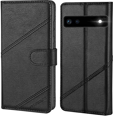 Handyhülle Kompatibel mit Google Pixel 6a Hülle [Premium PU Leder] [Kartenfach] [Magnet] Flip Case Wallet Lederhülle Handytasche Schutzhülle Klapphülle Kompatibel mit Google Pixel 6a Hülle, Schwarz