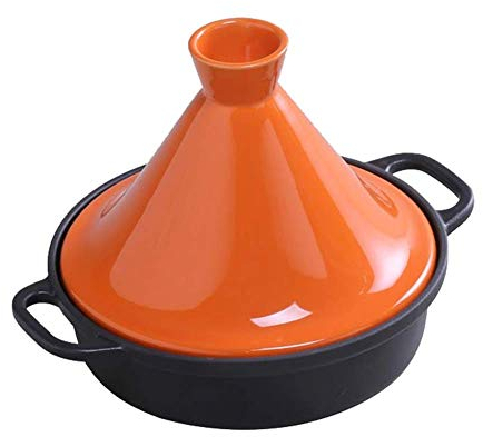 Casserole Dishes with Lids 20Cm Cast Iron Tagine Pot, Tajine Cooking Pot with Enameled Cast Iron Base and Cone-Shaped Lid (Orange)