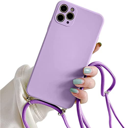 Galful Mobile phone chain for iPhone 14 plus 6.7, silicone case with lanyard smartphone necklace protective bumper with strap shockproof lanyard case cover Purple