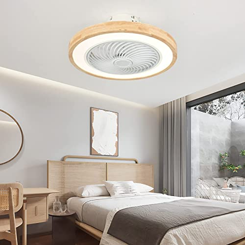 Ventilador De Techo Con Luz De Madera LED Regulable Silencioso Ceiling Fan with Light Reversible 6 Velocidades Diseño Sin Aspas Lampara Ventilador Modo Invierno Verano Para Dormitorio Salón-B