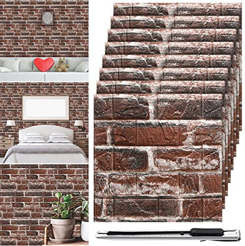 Lot de 30 panneaux muraux 3D en mousse imprimables, imitation brique, panneaux muraux décoratifs auto-adhésifs imperméables pour décoration murale (brique rouge)