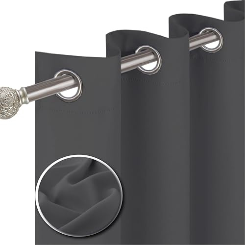 funky gadgets Blackout Curtains for Bedroom 72 Inch Drop Thermal Insulated Eyelet Curtains & Drapes Black Out Curtain for Kitchen, Living Room 2 Panels (46x72 Inch Charcoal)