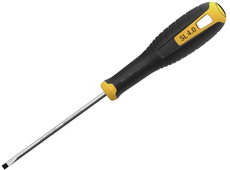 Hultafors Slotted Screwdriver 4.0 x 100mm, Made for Professional use, Developed Together with Craftsmen. Has a Hole in the Middle for Hanging and securing.
