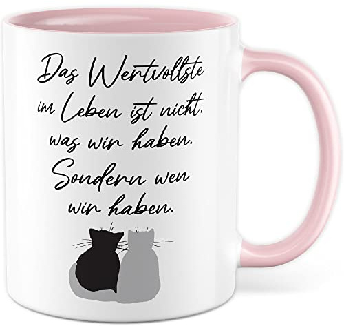 Freundschaft Tasse mit Spruch Kaffeetasse beste Freunde BFF Kaffee-Becher Geschenk beste Freundin süßes Motiv Geschenkidee Freundinnen Vers Gedicht Stil Handschrift Katze Katzen (Weiß/Pink)