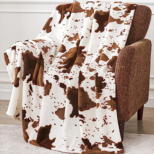 Edenleaf Decke mit Kuhdruck, sehr gemütlich, Kuh-Überwurf, Decke für Couch, Bett und Reisen, Kuh-Druck, dekorative Überwurfdecken für alle Jahreszeiten, 127 x 152,4 cm, Hellbraun