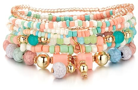 KQNM 8er-Pack Perlenarmband-Set, Mehrlagiges Armband-Set Für Mädchen, Stapelbare Perlenarmbänder, Boho Schmuck Armbänder Set (C)