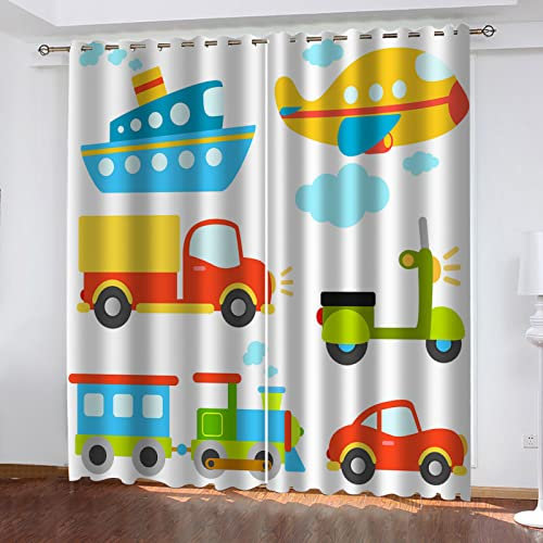 Hundnsney Gardinen Blickdicht 3D Cartoon-Auto Druck Verdunkelungsvorhang Mit Ösen - Thermo Vorhänge 2Er Set Für Schlafzimmer Wohnzimmer, Vorhang Kinderzimmer Mädchen Junge Mass Angefertigtcm (HxB)