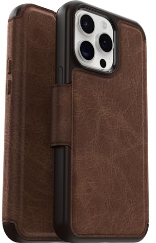OtterBox Strada Case for iPhone 15 Pro Max for MagSafe, Shockproof, Drop proof, Premium Leather Protective Folio with Two Card Holders, 3x Tested to Military Standard, Brown