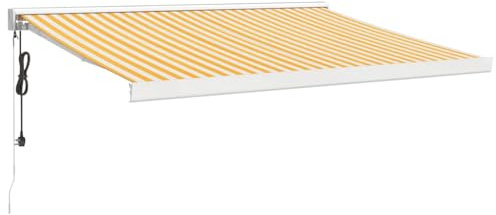 vidaXL Markise, Sonnenmarkise Einziehbar, Gelenkarmmarkise für Terrasse Balkon, Sonnenschutz Terrassenmarkise Balkonmarkise, Gelb Weiß 3x2,5m Stoff Aluminium