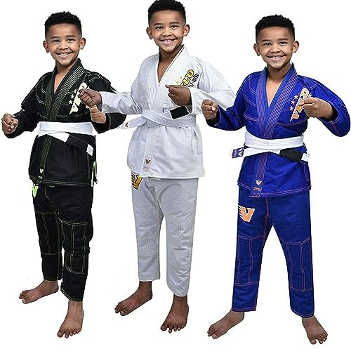 VELO Kids Brazilian Jiu-Jitsu Gi - Jiu Jitsu suits- Lightweight Kids BJJ Grappling Kimono with White Belt - Youth Training and Beginners Uniform