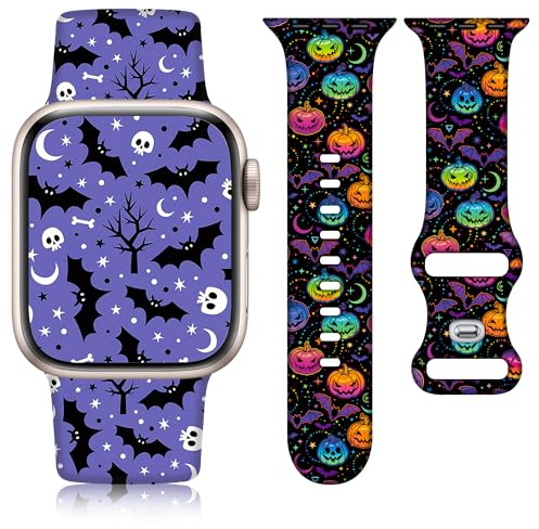 Vamyzji 2 Halloween Band Compatible with Apple Watch Straps 42mm(Series 11 10) 41mm 40mm 38mm, Halloween Soft Silicone for Apple Watch Series 11 10 9 8 7 6 5 4 SE, Halloween Decoration iWatch Strap