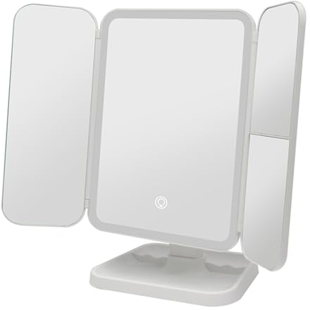 Layhou Miroir Maquillage Lumineux, Miroir de Maquillage LED à Trois Volets + Grossissement 2X + 3X, 3 Températures de Couleur Réglables, Base Amovible avec Batterie Rechargeable 1200mAh