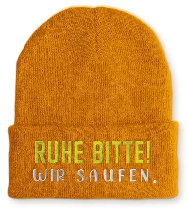 tshirtladen Beanie Mütze Ruhe Bitte! Wir saufen. Statement Wintermütze, Farbe: Mustard