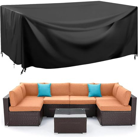 LXHFSH Garden Furniture Cover 200x150x80cm Outdoor Patio Table Covers Waterproof, 420D Oxford Tear-Resistant Black Large Furniture Protective Cover Windproof,Anti-UV Rectangular Table and Chair Set
