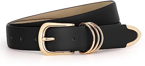 JasGood Damen Leder Gürtel Gold Schnalle Damen Elegante Faux Leder Taille Gürtel für Jeans Hosen