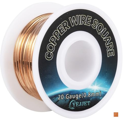 Filo di rame quadrato da 20 AWG, 0,8 x 0,8 mm, sottile, 15,2 m, bobina per gioielli, perline e artigianato