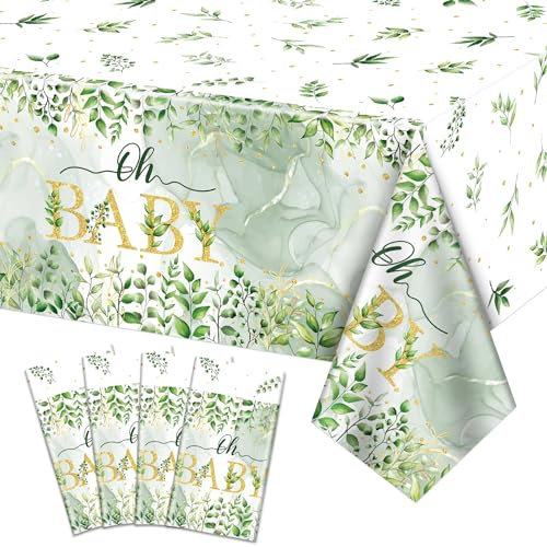 Hegbolke Lot de 4 nappes rectangulaires vert sauge pour fête prénatale – 220 x 130 cm – Décorations de table vert sauge pour la maison, pour anniversaire, fête prénatale