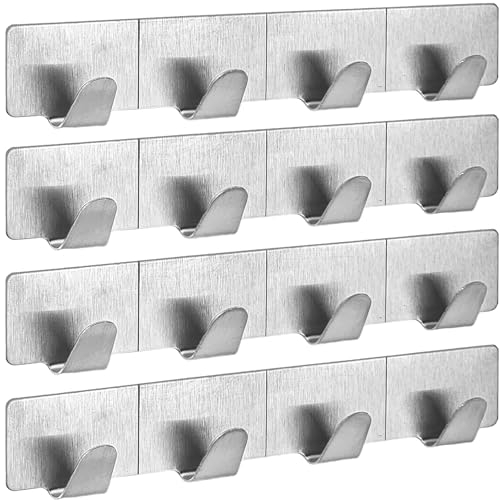 My-goodbuy24 Selbstklebende Hakenleiste, 4er Set, Edelstahl, Wandhaken ohne Bohren, je 4 Handtuchhaken, Bad & Küche, 16cm, Silber