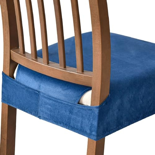 ZRCYXDW Elastischer Samt Stuhlbezug Sitzfläche-blau-4er Set | Weicher Bezug für Esszimmer Abnehmbar und Waschbar, Stuhlhussen für Küchenstühle und Esszimmerstühle