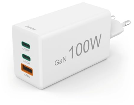 Hama USB-Schnellladegerät (USB Ladestecker mehrfach, GaN Charger für Handy, USB C Ladegerät 100 W, Universal Ladegerät USB-A, Quick Charge 3.0 Ladegerät, Schnelllader Power Delivery, Laptop Netzteil)