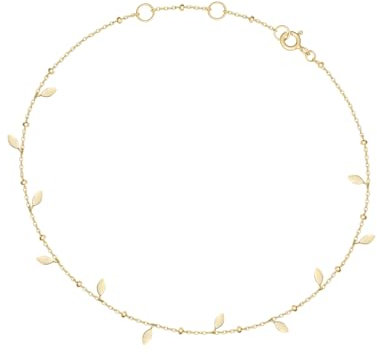 IOCANI Bracelet de cheville réglable avec breloque pétale - Argent sterling 925 plaqué or jaune 14 carats