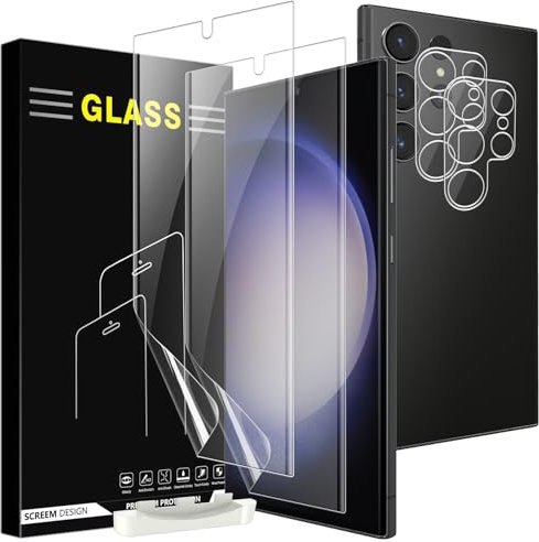 Vuciya Pack 2 Protector de Pantalla para Samsung Galaxy S23 Ultra Hidrogel Flexible de TPU +2 Protector de Lente de Cámara,HD Full 3D Curva Compatible Huellas Dactilares ID Anti Arañazos
