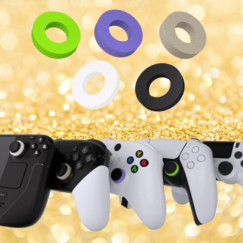 WhiteCrystal Präzisionsringe 5 Paar für Xbox Series X/S, Xbox One, Xbox 360, PS4 & PS5 Controller – Weiß, Schwarz, Grün, Lila & Grau