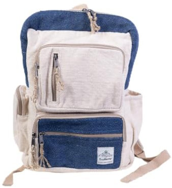 Reiserucksack aus Hanf mit sechs Fächern, robuster Rucksack mit Baumwollfutter und sicheren Verschlüssen, 17 l Fassungsvermögen, Blau, Standard, Klassischer Hanf-Rucksack mit sicheren Reißverschlüssen