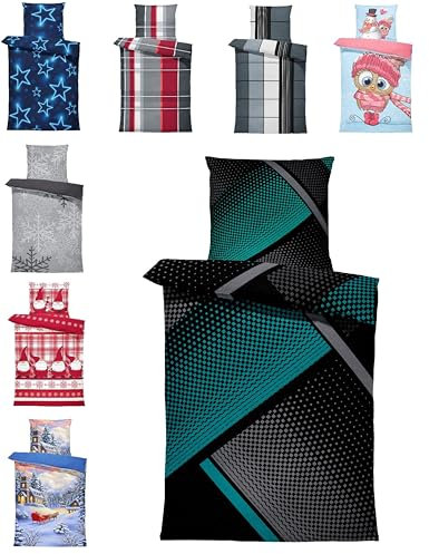 one-home Winter Bettwäsche Thermo Fleece Kuschelig Warme Bettbezüge Flauschig Warm Weich, Größe:2 teilig 135x200 cm, Farbe:Geometrisch Petrol