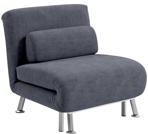 HOMCOM Velvet Chair Bed, 3-in-1 Convertible Sleeper Chair with Adjustable Backrest, Pillow, for Living Room, Bedroom, Charcoal Grey