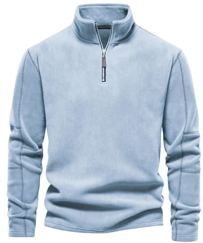 PADOLA Pullover Felpa in Pile da Uomo Maglione Invernale da Uomo con Cerniera a 1/4 Felpa Senza Cappuccio con Manica Lunga Dolcevita Maglione Lavoro Cardigan(Blu,XXL)